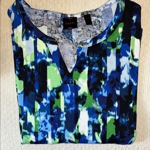 Rafaella Blue and Green Graphic Polo Blouse 3/4 Sleeve